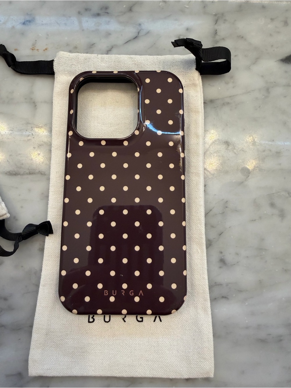 Burga iPhone 15 Pro Case Polka Dot Protective Phone Case - Brown with Cream Dots